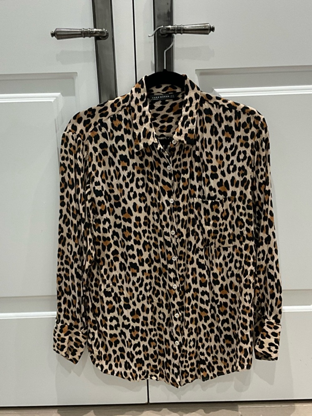 Zara Women’s Leopard Print Button-Down Shirt - Beige Black Brown